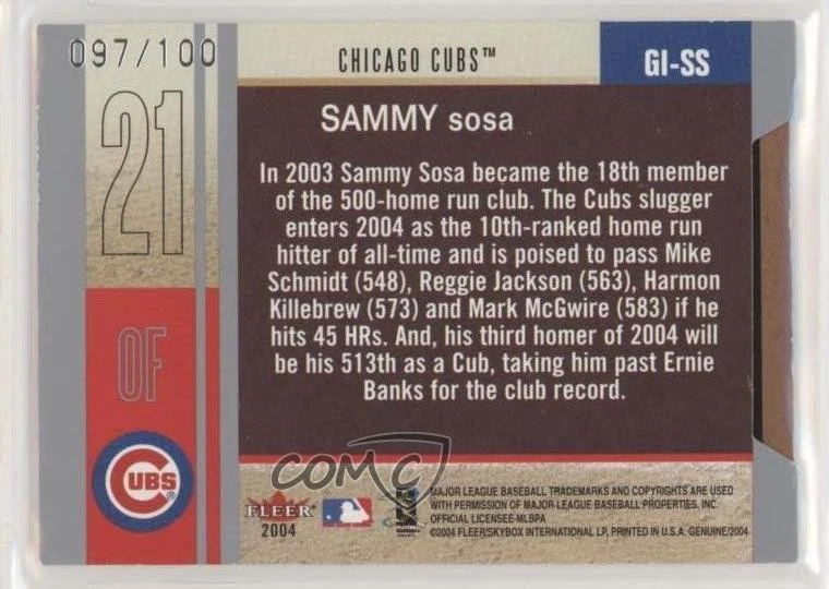 2004 Fleer Genuine Insider Genuine Article Insider Bat /100 Sammy Sosa #GI-SS - Image 2 of 2