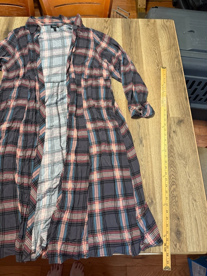 Torrid Sweater Women's 3X Blue Pink Green Black Plaid Long Sleeve Cardigan - Image 4 of 4