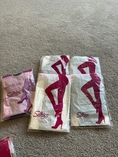 Silkies Pantyhose Sz Medium, Beige, Black, Dark Brown, Two Control Top Lot of 5