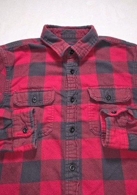 American Eagle Button Up Flannel Shirt Mens Med Red Buffalo Plaid Cotton Warm