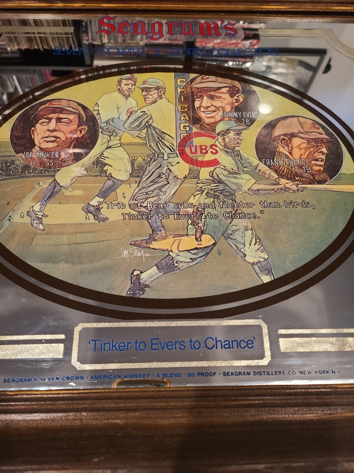 Seagram’s Mirror Seven Crowns Sports Collection Chicago Cubs Tinker Evers Chance