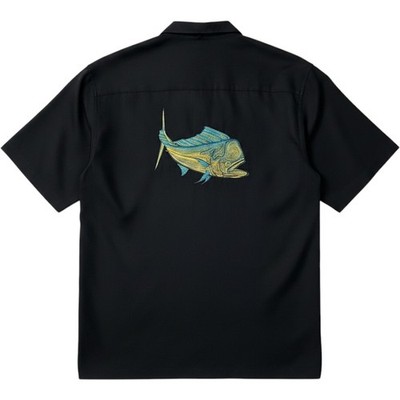 Hook and Tackle Mens XL Black Mahi Mahi Embroidered Camp Shirt Limited Edition