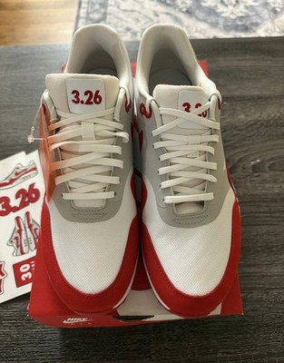 Nike Air Max 1 Air Max Day 3.26 White Red Grey Low Top Lace Up Athletic Sneakers