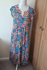 Country Rose 12 UK Blue Pink Floral Paisley Tiered Dress Boho Chic Cottagecore