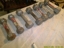 COLLECTION OF 7 STEEL USED HAND WEIGHT 5 AND 3 POUNDS