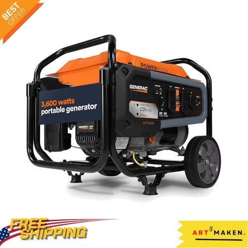 Generac GP3600 Portable Generator: 4,500/3,600 Watts, Electric Start, CO Sensor