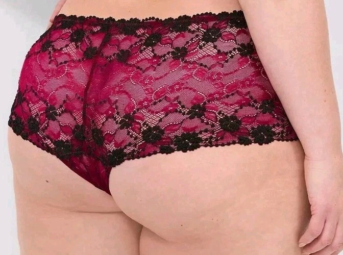 Nova Calcinha Curta Lane Bryant Cacique Atrevida 18/20 Framboesa Preta Renda Floral - Imagem 3 de 4