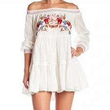 Free People Sunbeams Tiered Ruffle Off Shoulder Minidress Size Medium WORN ONCE