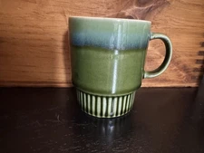 Vintage Green Blue Drip Glaze Coffee Mug 70s Retro MCM Stackable Ceramic Cup
