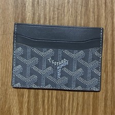 Goyard Slim Fold Card Holder Wallet Black Gray Geometric Pattern Logo Accent Men
