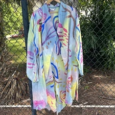LAURA LUNDSTROM Wearable Art Linen Silk Hand Painted Coat Jacket Cardigan 24
