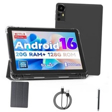 Android 16 Tablet 10 inch Tablets, 20GB RAM 128GB ROM 2TB Expand, 2.0Ghz Black