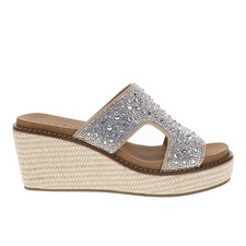 Sandalias informales Corkys Kiss N Tell Wedge plateadas para mujer 41-0727-RHIN