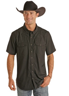 Rock & Roll Tek Solid Ripstop Snap Black - Mens Shirt - Bmn3S06797-Blk