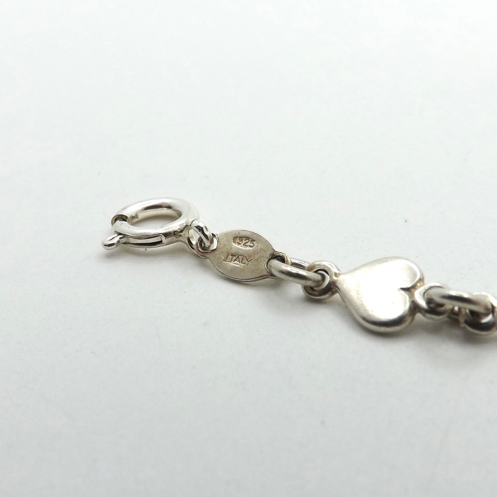 Sterling Silver Solid Heart Link Bracelet Italy 7… - image 4