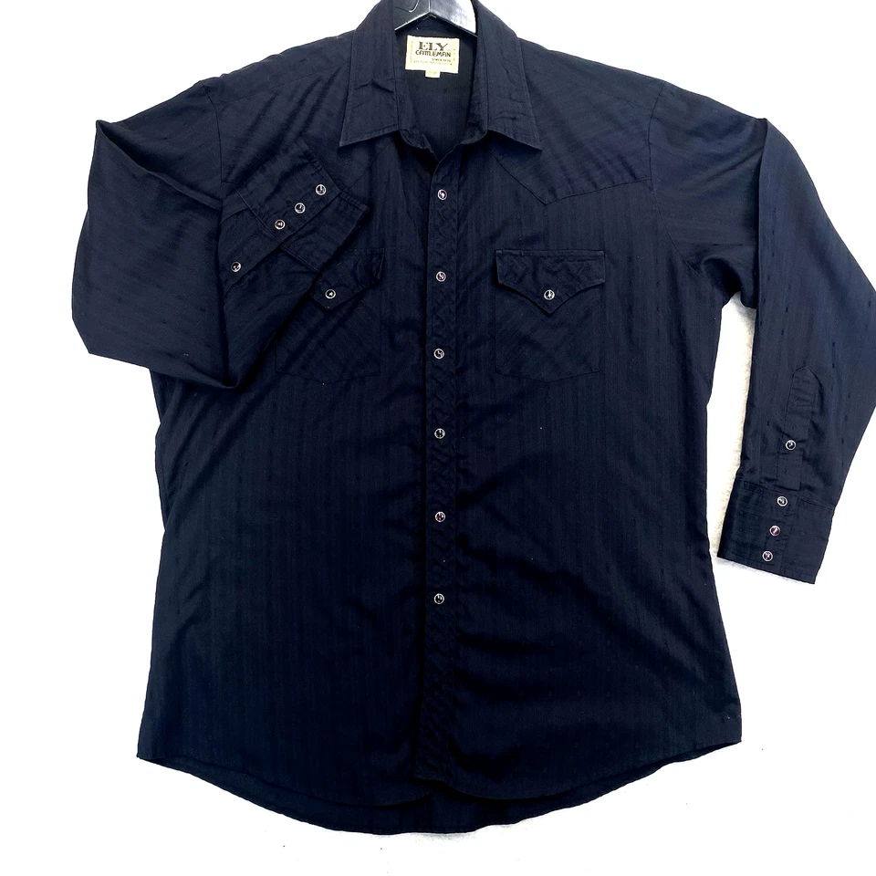 Camisa a Presión Perla Ely Plains De Colección Para Hombres XL 17 35 Negra Vaquera Western RanchWear Foto 2 de 4