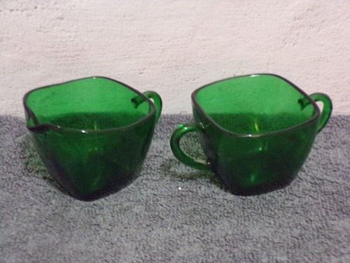 Vintage Anchor Hocking Charm Hunter Green Open Creamer & Sugar Set - Picture 2 of 2