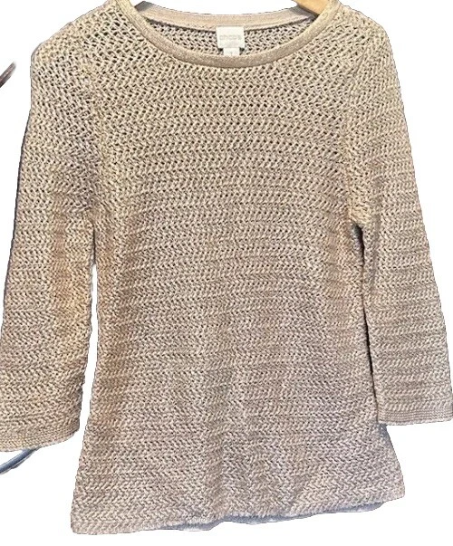 Suéter Chico's 1 Mezcla de Algodón Elegante Metálico Oro Rosa Lavado Tejido Top Camisa S/M Foto 2 de 4
