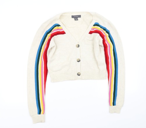 Primark Damen Strickjacke Beige V-Ausschnitt Baumwollmischung Größe XS