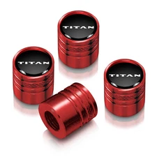 for Nissan Titan in Black on Red Aluminum Cylinder-Style Tire Valve Stem Caps