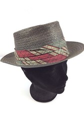 Vintage Men's PORTIS Pork Pie Hat Gray w Red band Leather Genuine Milan Hipster