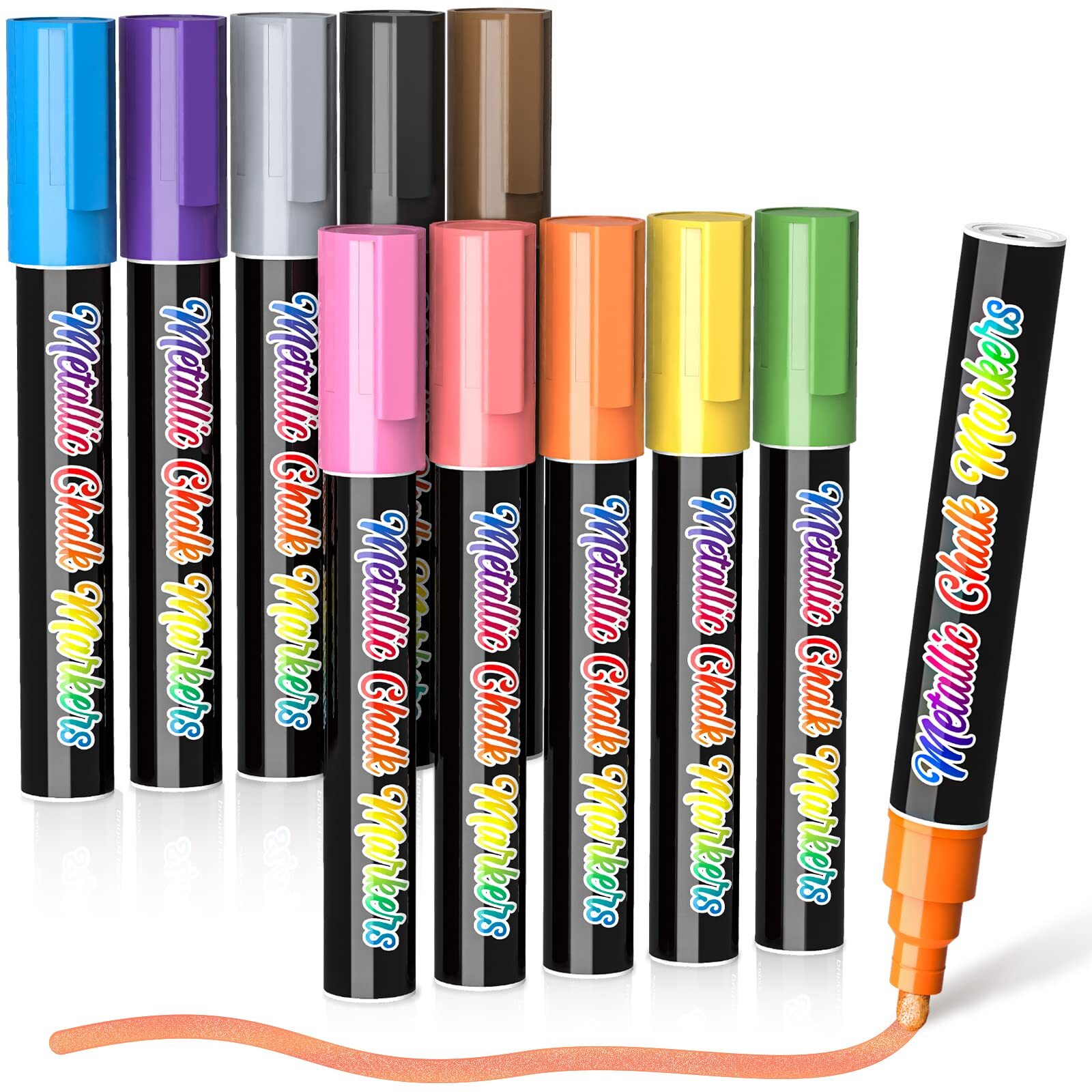 Liquid Chalk Markers for Chalkboard: 10 Metallic Colors Erasable Chalk Pens, ...