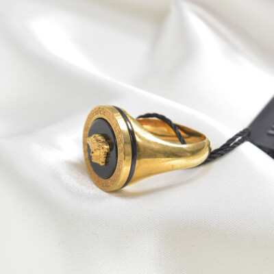 VERSACE Ring Medusa Resin Greca Pattern Back Logo Gold/Black