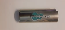 Metal Silver Tone Guitar Chip Turquoise Lighter Cover Sleeve Case fits BIC