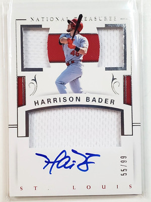 Harrison Bader 2018 National Treasures 55/99 Autograph Triple Jersey Auto RC SP