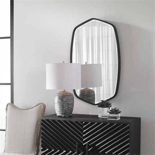 Uttermost Duronia Unique Shape Elegant Curves Iron Metal Mirror in Satin Black - Picture 7 of 8