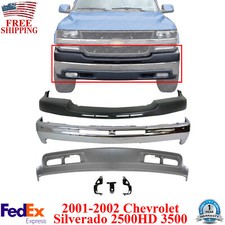 Front Chrome Bumper Kit Brackets For 2001-2002 Chevrolet Silverado 2500hd 3500
