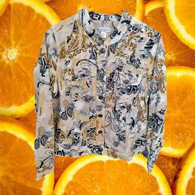 Christopher Banks Yellow/White/Black Button Up Lightweight Jacket Size Large
