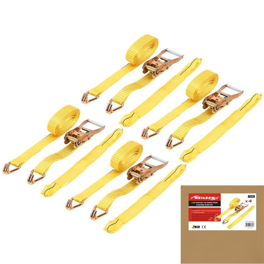 4pc Ratchet Tie Down Cargo Straps 38mm Lashing Truck Trailer Car CT6462