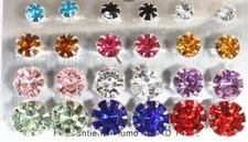 Set 12 pair round faceted stud post crystal earrings graduated size multi color