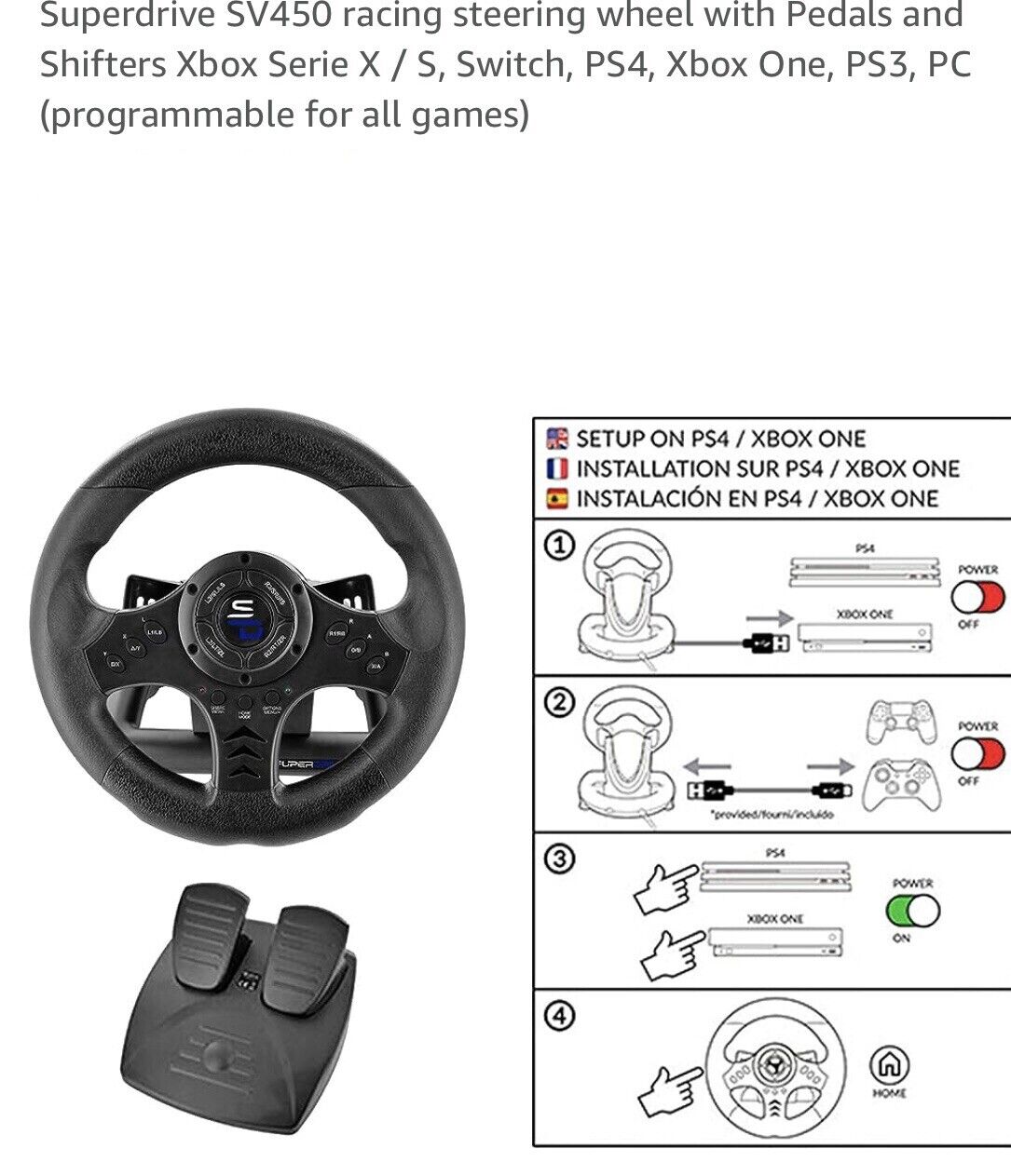 SUBSONIC - SV450 - Volant de Course - Compatible Xbox Series, Switch, PS4,  Xbox One, PC (programmable) - La Poste