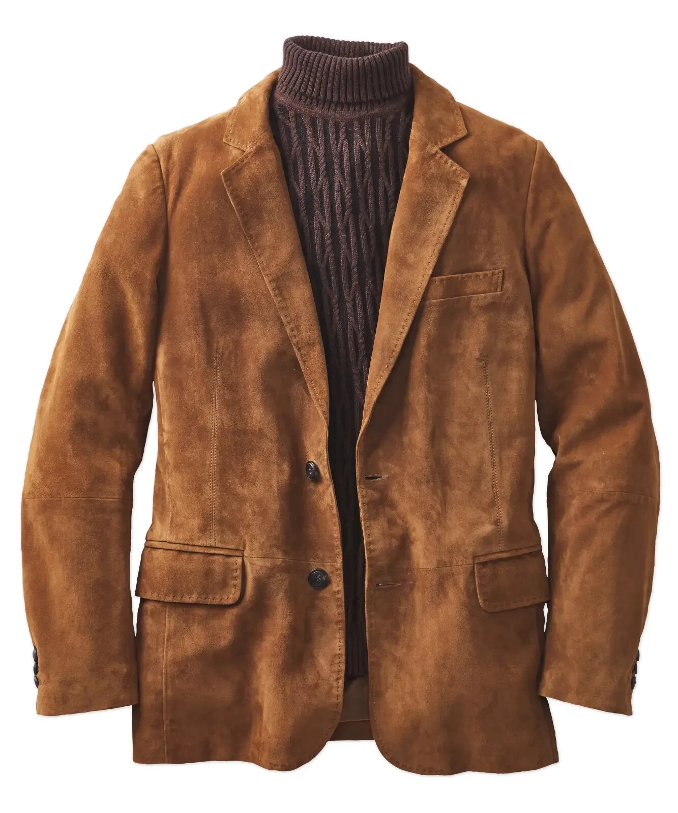 Genuine tan suede Leather Casual Blazer TWO BUTTON Jacket for Men New
