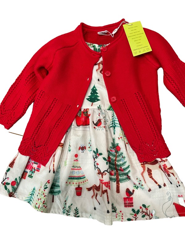 Fei Doog Toddler Girls 2 Holiday Christmas Dress Red Cardigan Sweater Outfit