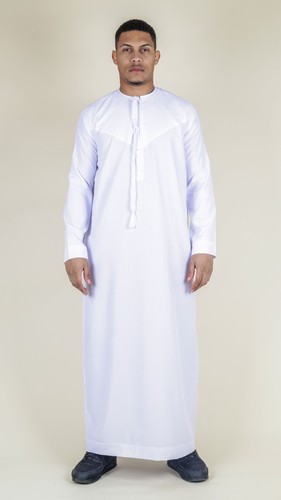 Herren Weiß Thawb Emirati Islamisches Bekleidung Jubba Robe Muslimische Eid - Picture 2 of 7