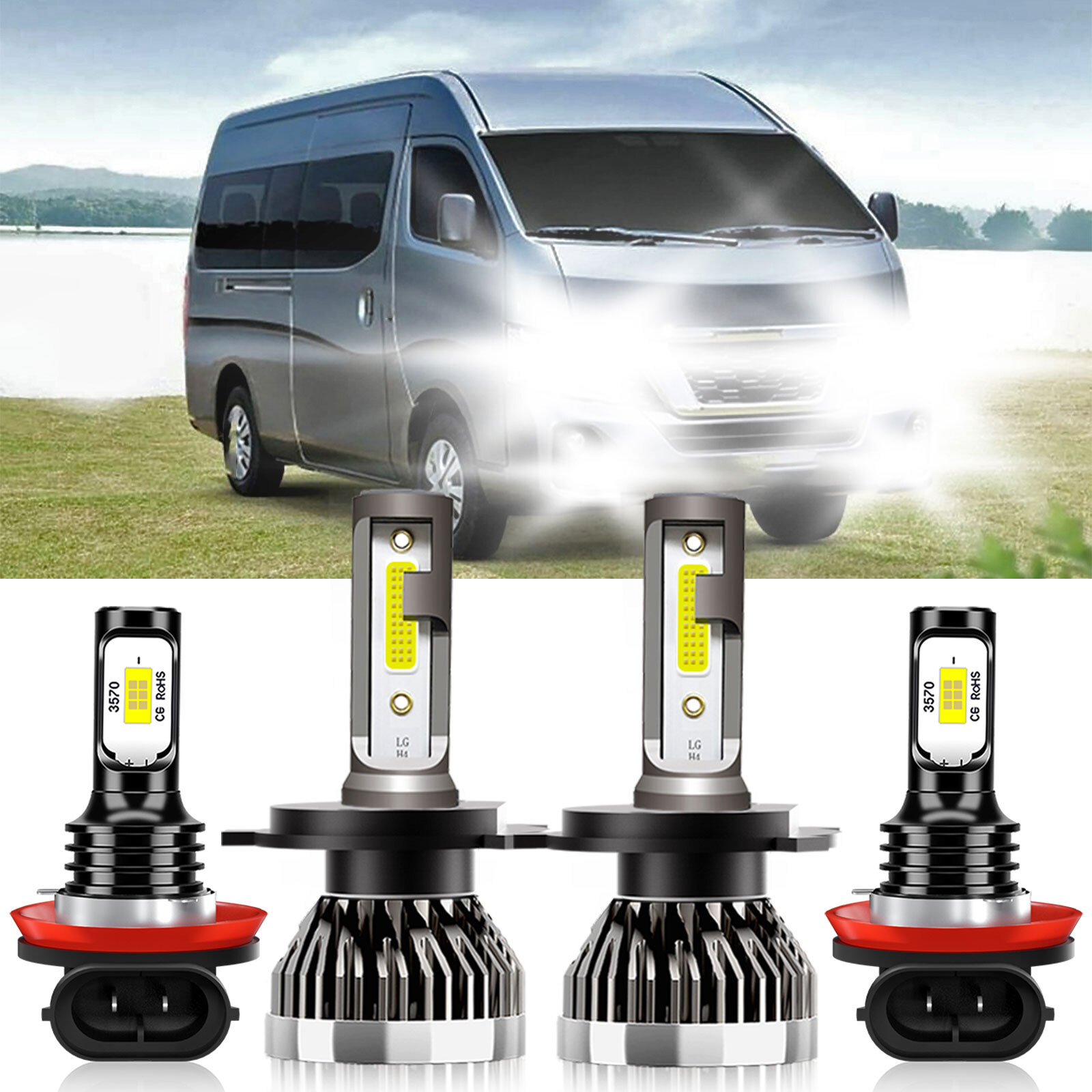 For Nissan NV350 Urvan 2018-2019 Combo LED Headlight Hi Low Beam Fog Light Bulbs