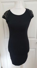 AX Paris Black Bodycon Short Dress Size 12 Stones Detailed Shoulders Epaulette 