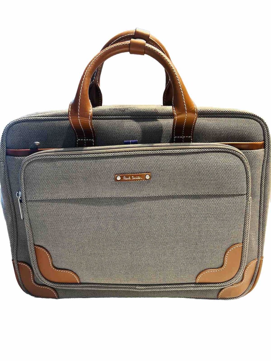 Paul Smith Brown Canvas Leather Men's Briefcase Travel Suitcase