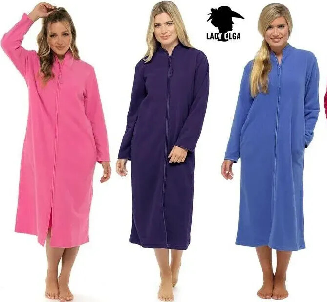 Ladies Soft Cozy Warm Fleece zip up dressing gown Zipped robe Housecoat 10  to 28 | eBay UK