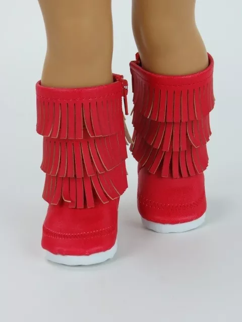 Girls red top fringe boots