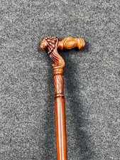 Hand-Carved Lion Head Walking Cane Wooden Elegant Sturdy Gift for Him Collectors