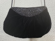 Vintage Black Velvet Beaded Evening Bag Opera Cocktail Party 80s 90s Clutch