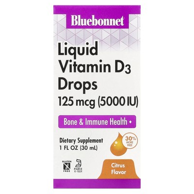 Liquid Vitamin D3 Drops, Citrus, 125 mcg (5,000 IU), 1 fl oz (30 ml)