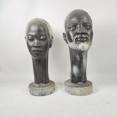 Nubian King & Queen Busts - Pair of Chackware Statues- Giannelli Style - MEXICO