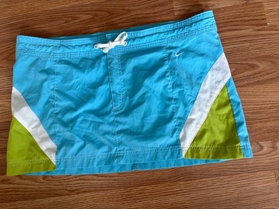 Nike Women 100% Polyester Aqua, White, & Lime Adjustable Tie Waist Mini Skirt XL