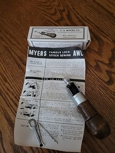 VINTAGE C.A. MYERS CO FAMOUS LOCK STITCH SEWING AWL WITH INSTRUCTIONS