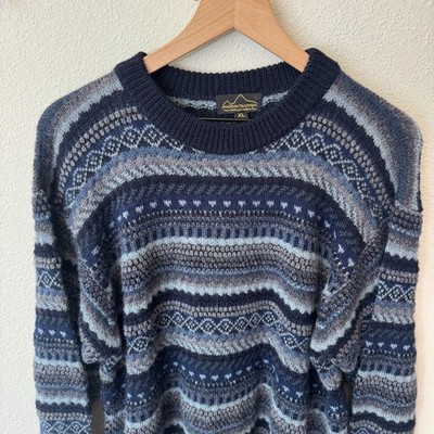 Andean Tradition Alpaca Fair Isle Sweater Men's XL (Fits L) Blue Peru Fitted